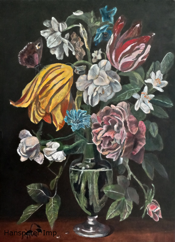 flower rose tulips butterfly vase