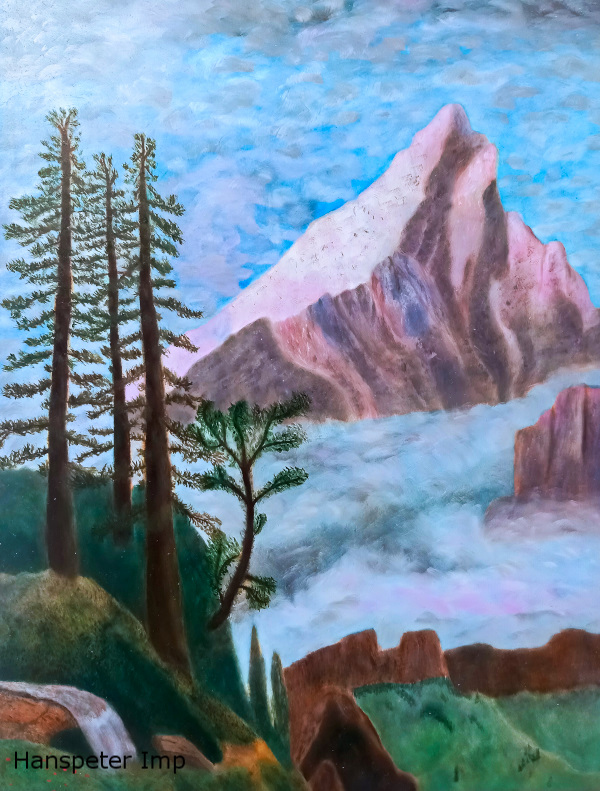 mountain trees fog